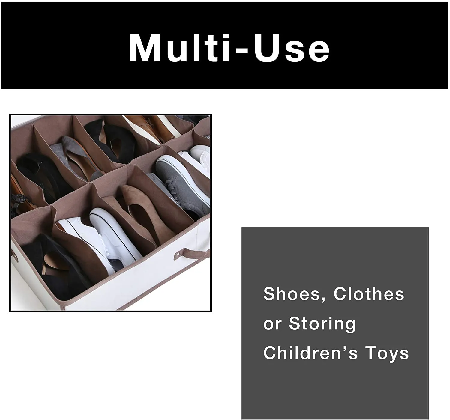 Jumbo Underbed Shoe Organizer with Zipper, Handle, and Clear Window