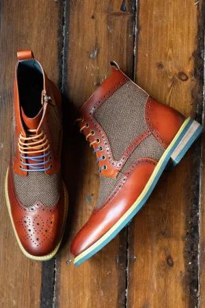 Justin Reess Hi Kennedy Brown Tweed Boots