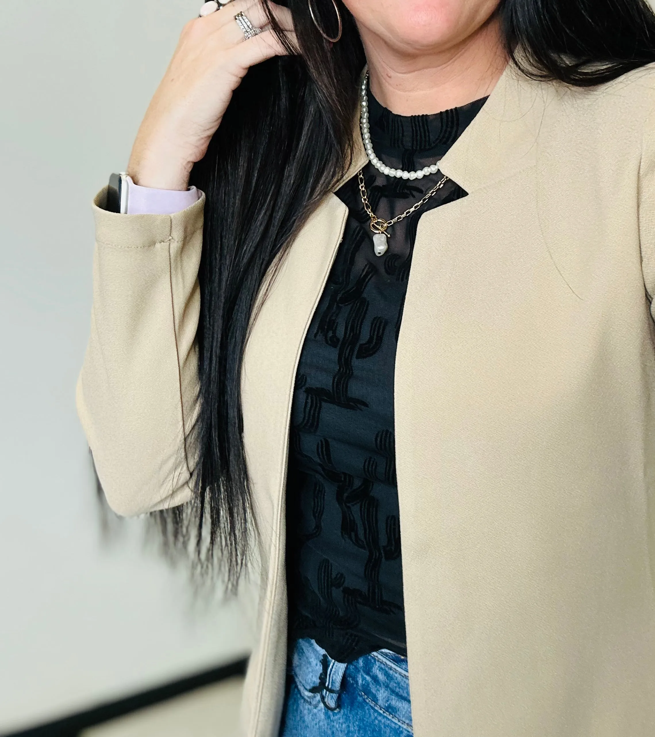 Kori Notch Collar Khaki Long Line Blazer