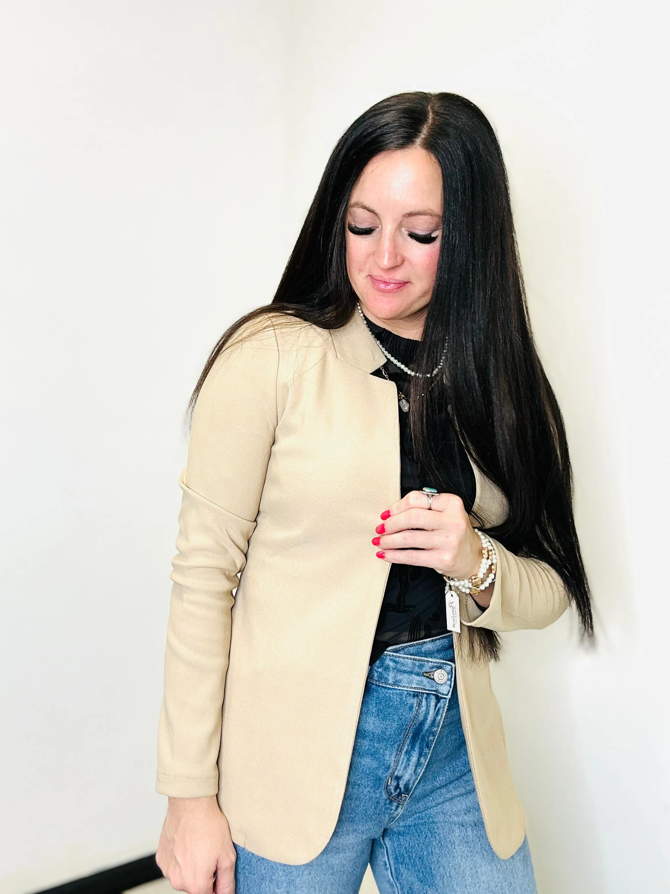 Kori Notch Collar Khaki Long Line Blazer