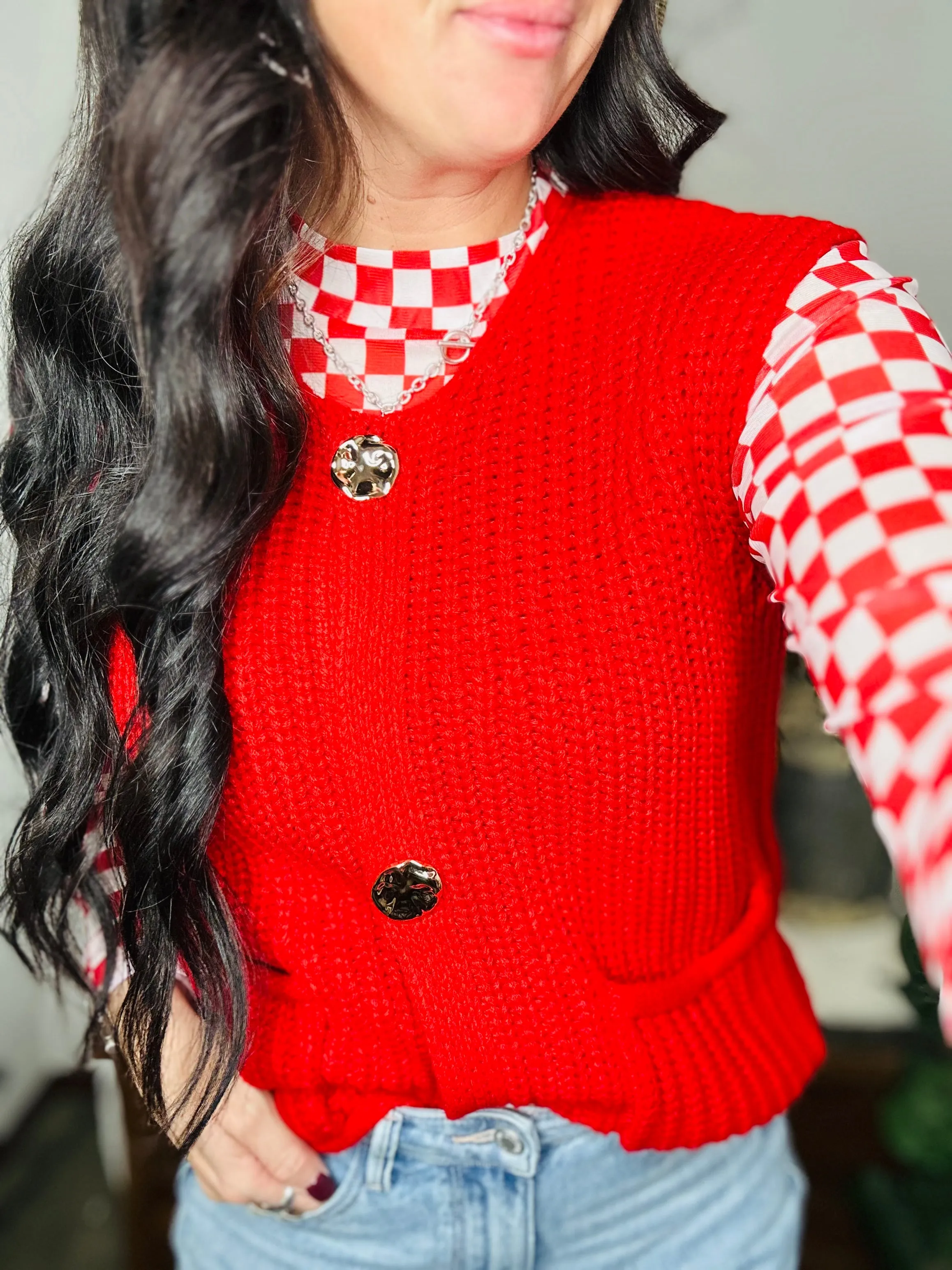 Kylie Red Knit Sweater Vest