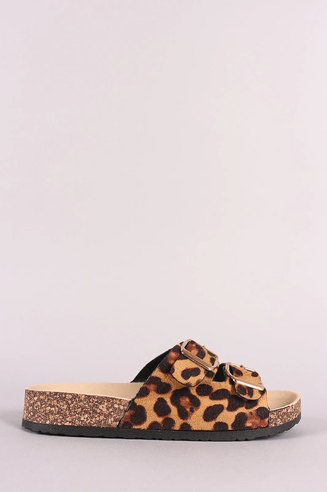 Leopard Double Buckled Slide Footbed Sandals