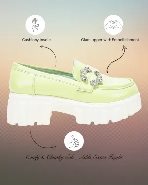 Lime Green Slip-on Embellished Loafer