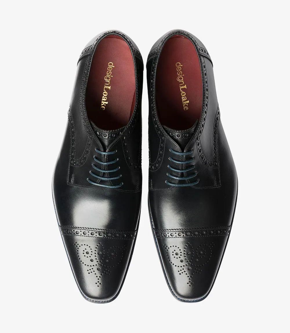 LOAKE FOLEY BLACK DERBY SEMI BROGUE LEATHER SOLE F-MEDIUM