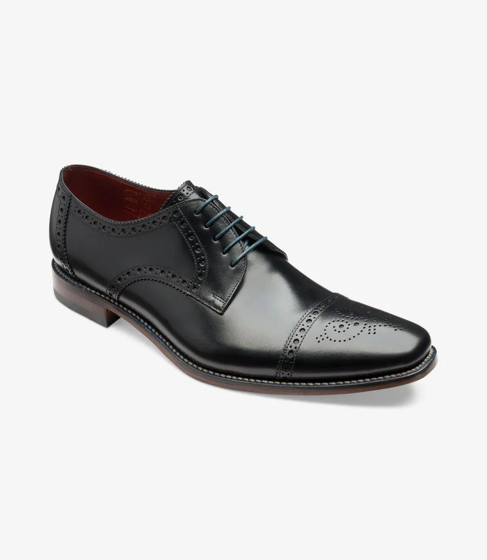 LOAKE FOLEY BLACK DERBY SEMI BROGUE LEATHER SOLE F-MEDIUM