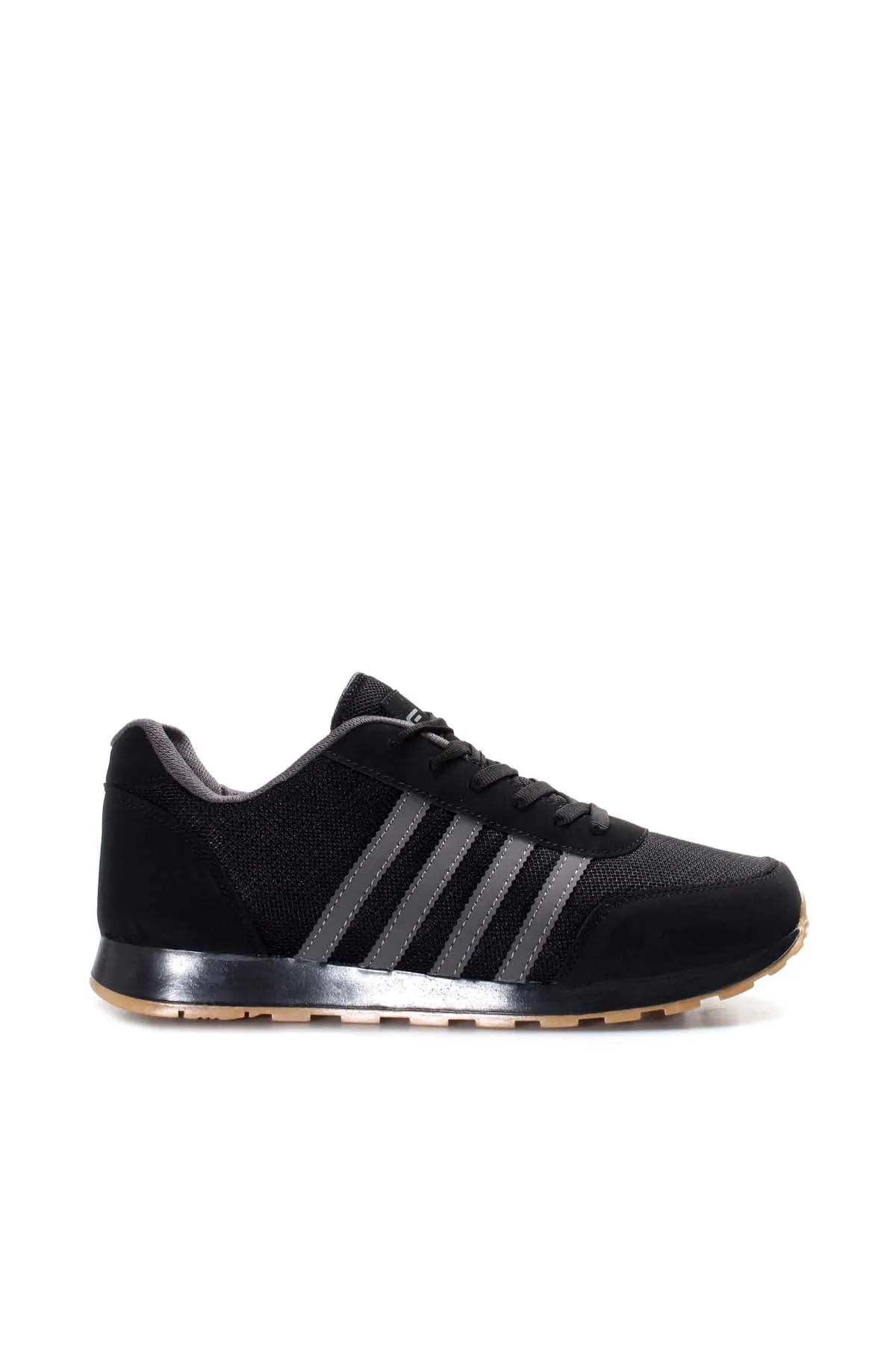 Men's Black Mesh Sneakers with Gray Stripe Accents - Wessi