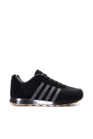 Men's Black Mesh Sneakers with Gray Stripe Accents - Wessi