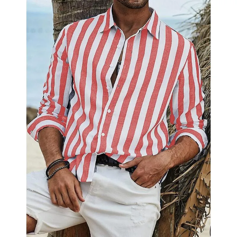 Men's Casual Cotton and Linen Striped Long Sleeve Shirt 17628999Y