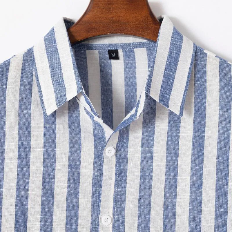 Men's Casual Cotton and Linen Striped Long Sleeve Shirt 17628999Y