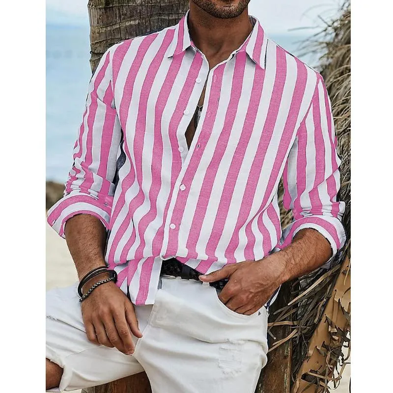 Men's Casual Cotton and Linen Striped Long Sleeve Shirt 17628999Y