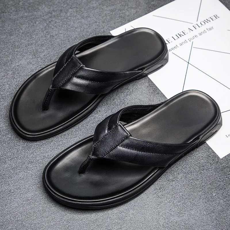 Men's Summer Flip-flops Leather Flip-flops Beach Slippers