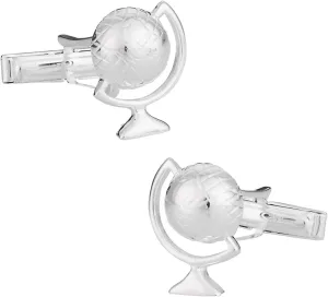 Mens World Traveler Globe Cufflinks frequent Flier Cuff Links in Solid 925 Sterling Silver Husband Boyfriend Gift Idea Business Attire Wedding