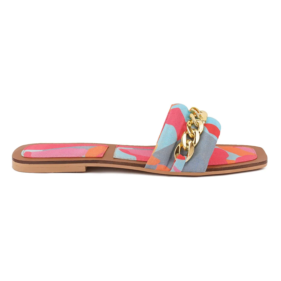 Metallic Chain Detail Flat Sandals