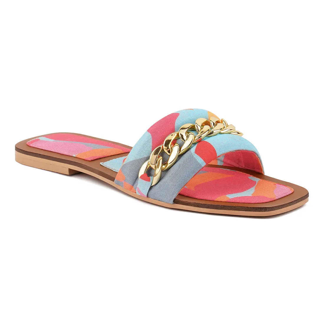 Metallic Chain Detail Flat Sandals