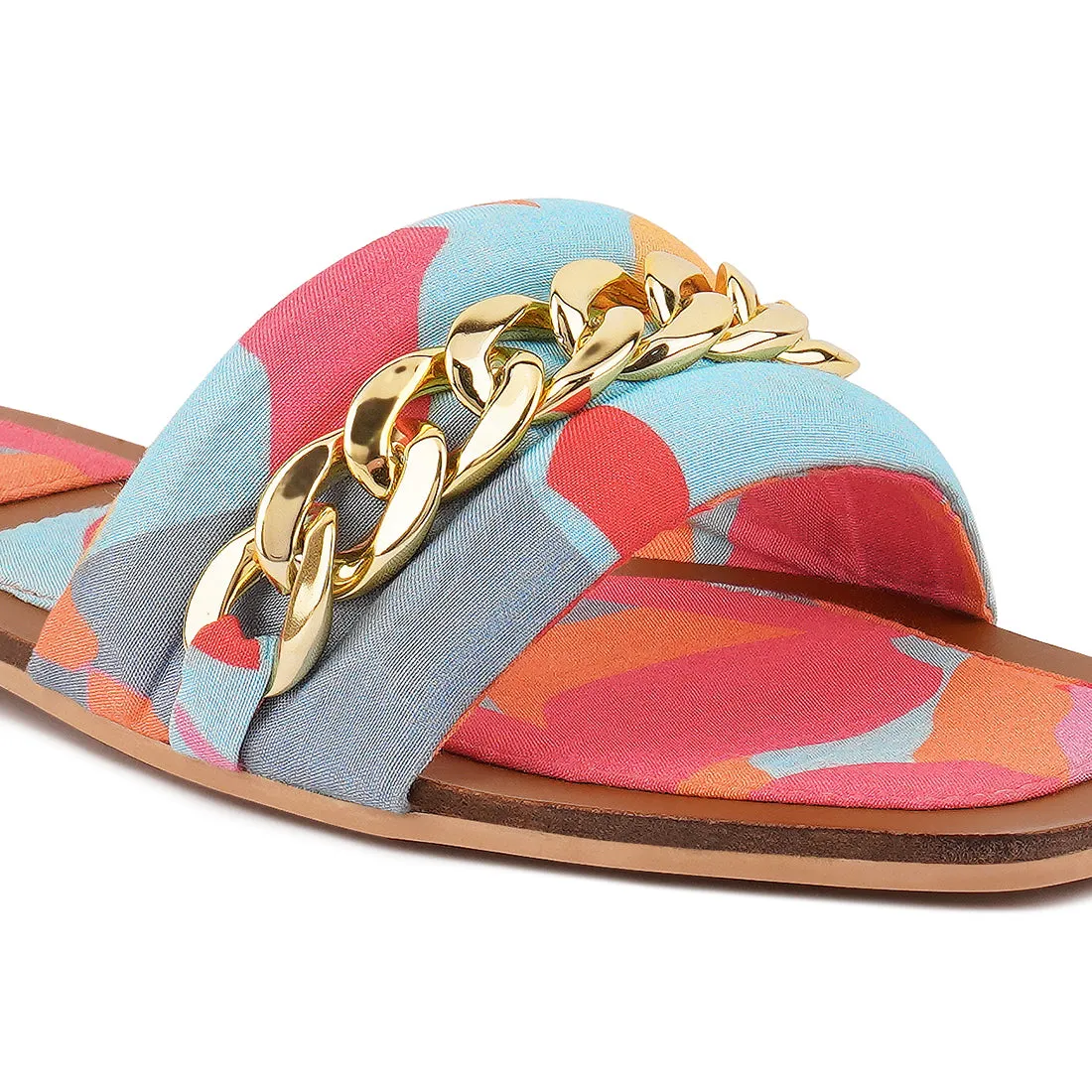 Metallic Chain Detail Flat Sandals