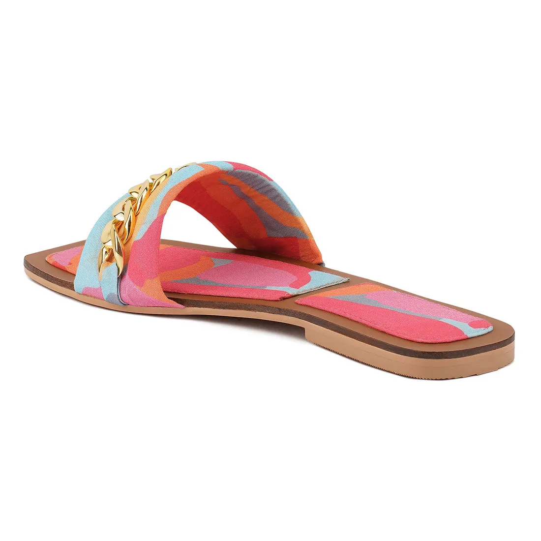 Metallic Chain Detail Flat Sandals