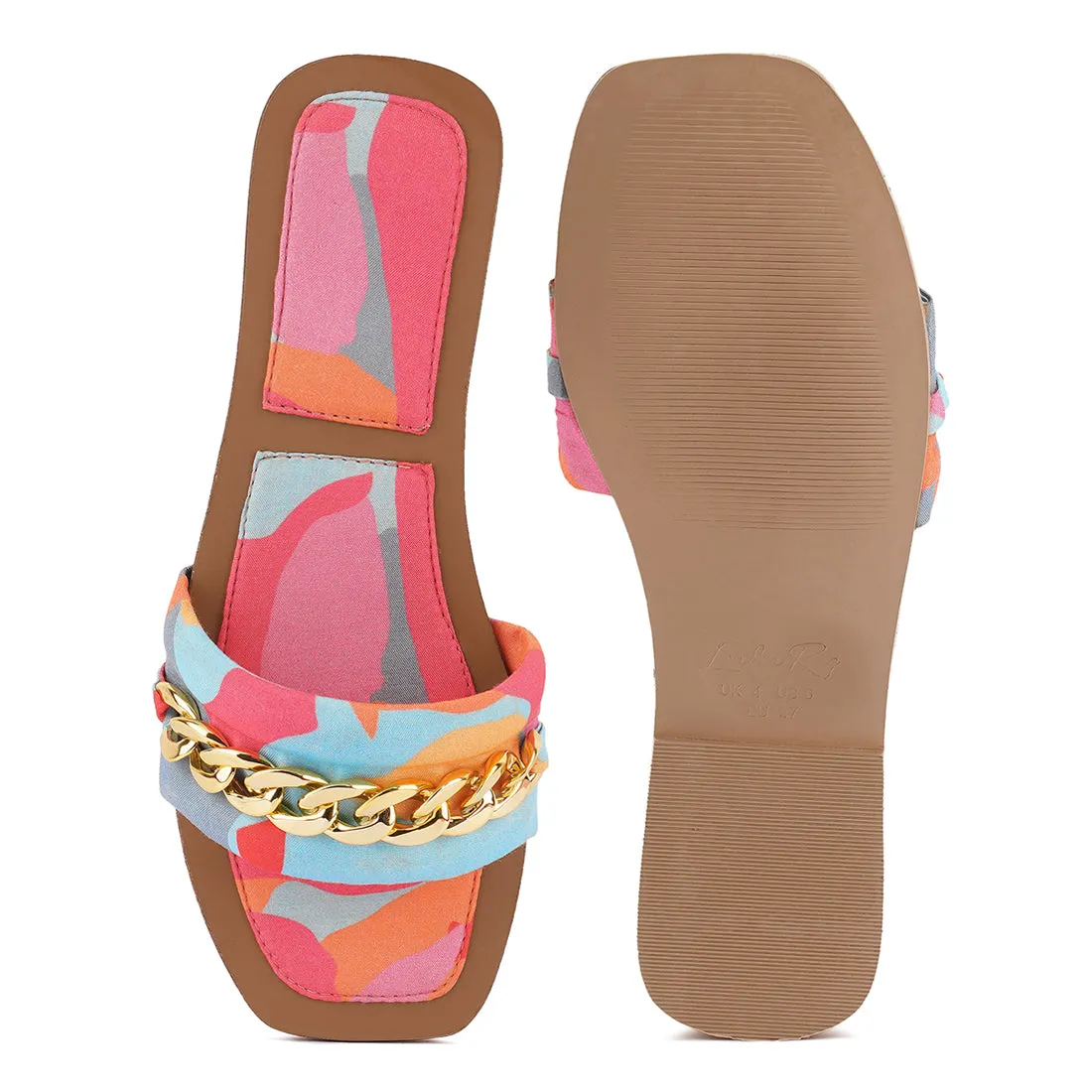 Metallic Chain Detail Flat Sandals