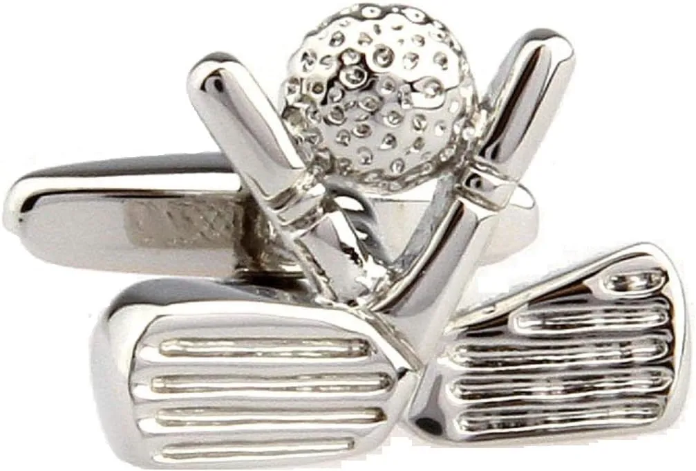 MRCUFF Golf Ball and Clubs Heads Pair Cufflinks in a Presentation Gift Box & Polishing Cloth