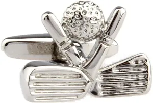 MRCUFF Golf Ball and Clubs Heads Pair Cufflinks in a Presentation Gift Box & Polishing Cloth