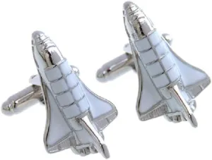 MRCUFF Shuttle Rocket Plane Pair of Cufflinks in a Presentation Gift Box & Polishing Cloth