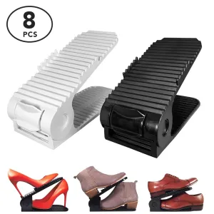 New Upgraded Adjustable Shoes Organizer | Best Quality Shoe Slots | Closet Storage Space Saver | Durable | Holds High Heels to Sneakers, For men, women and kid shoes (8 Pack in black)