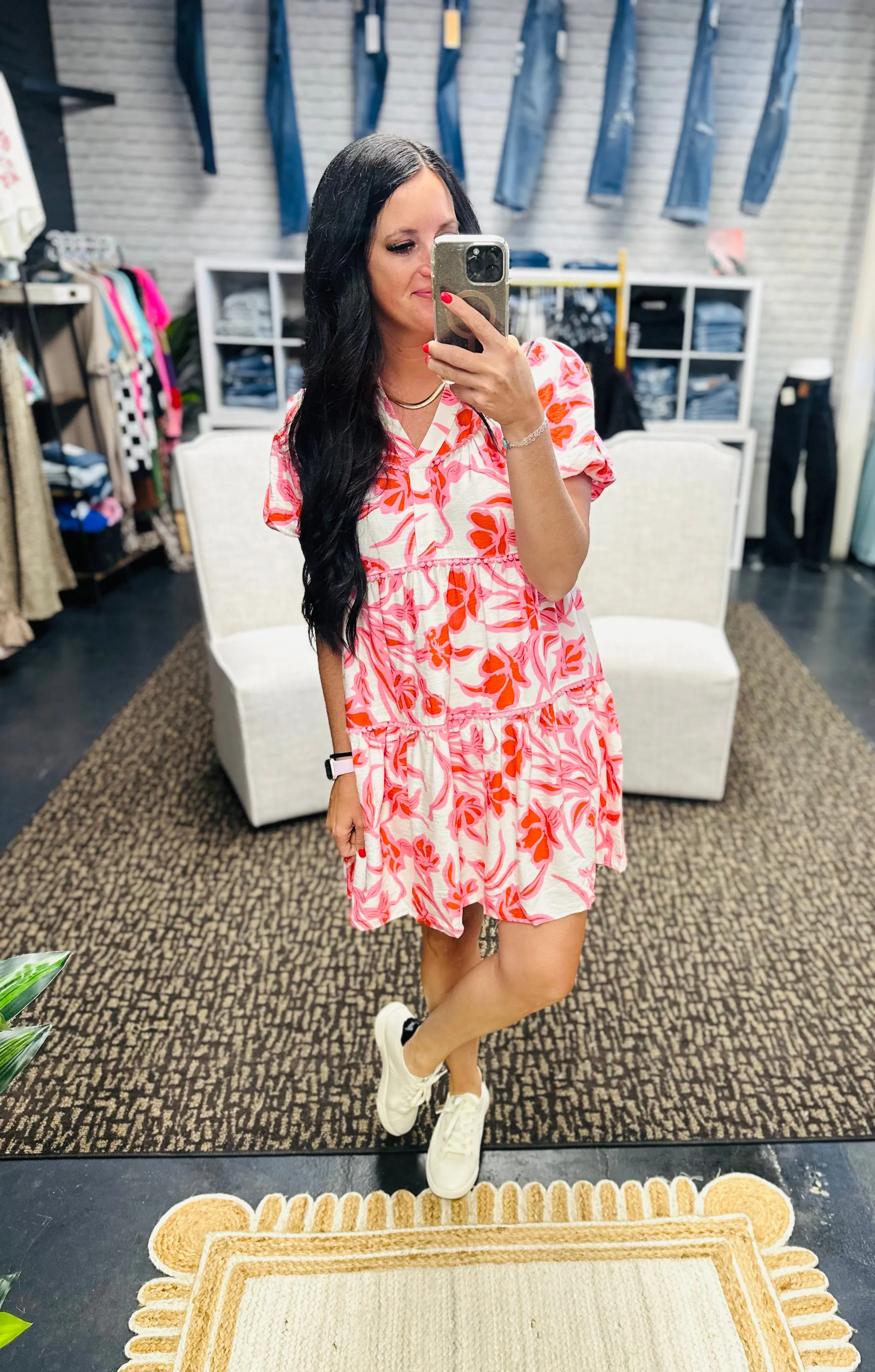 Parker Pink Floral Print Dress