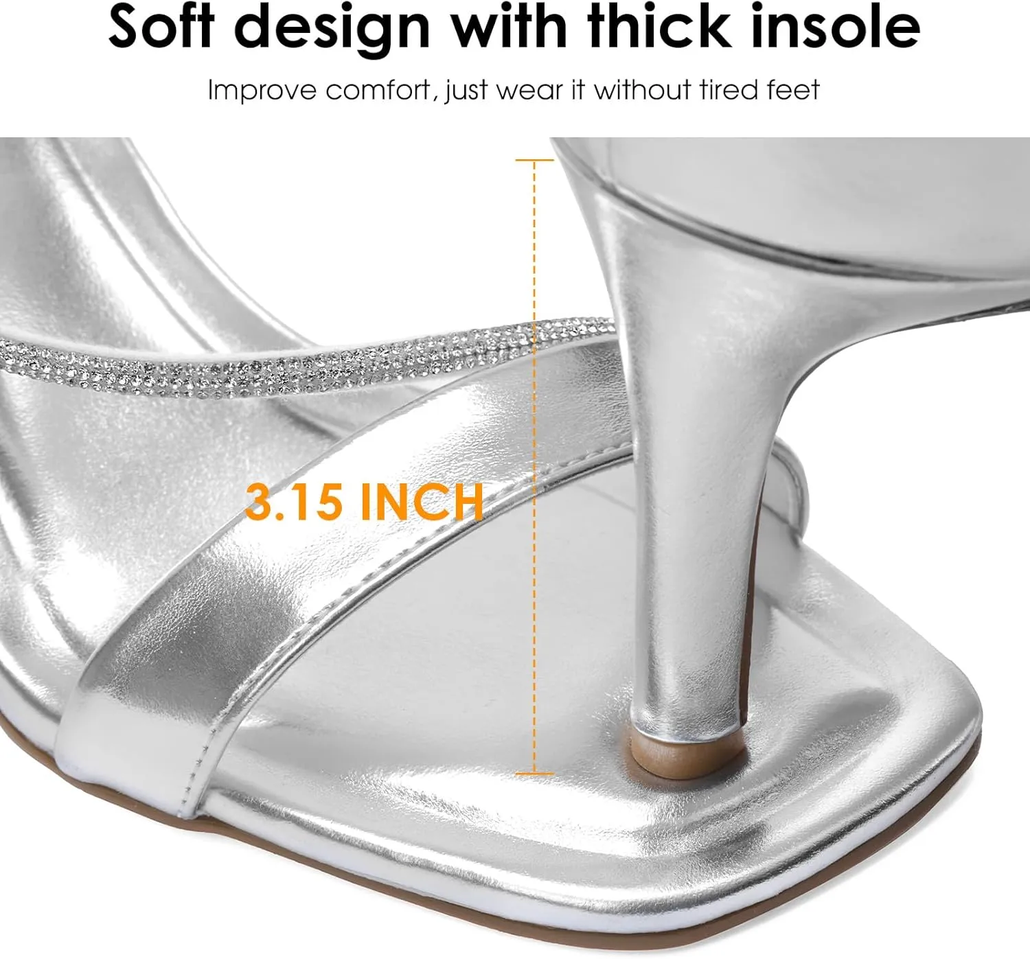 Pasuot Strappy Heels for Women - Open Square Toe Sparkly Stiletto Heel, Rhinestone Straps High Heeled Sandals for Party Prom Homecoming Office Wear, Gold Silver Black Nude, Not for Wide Feet