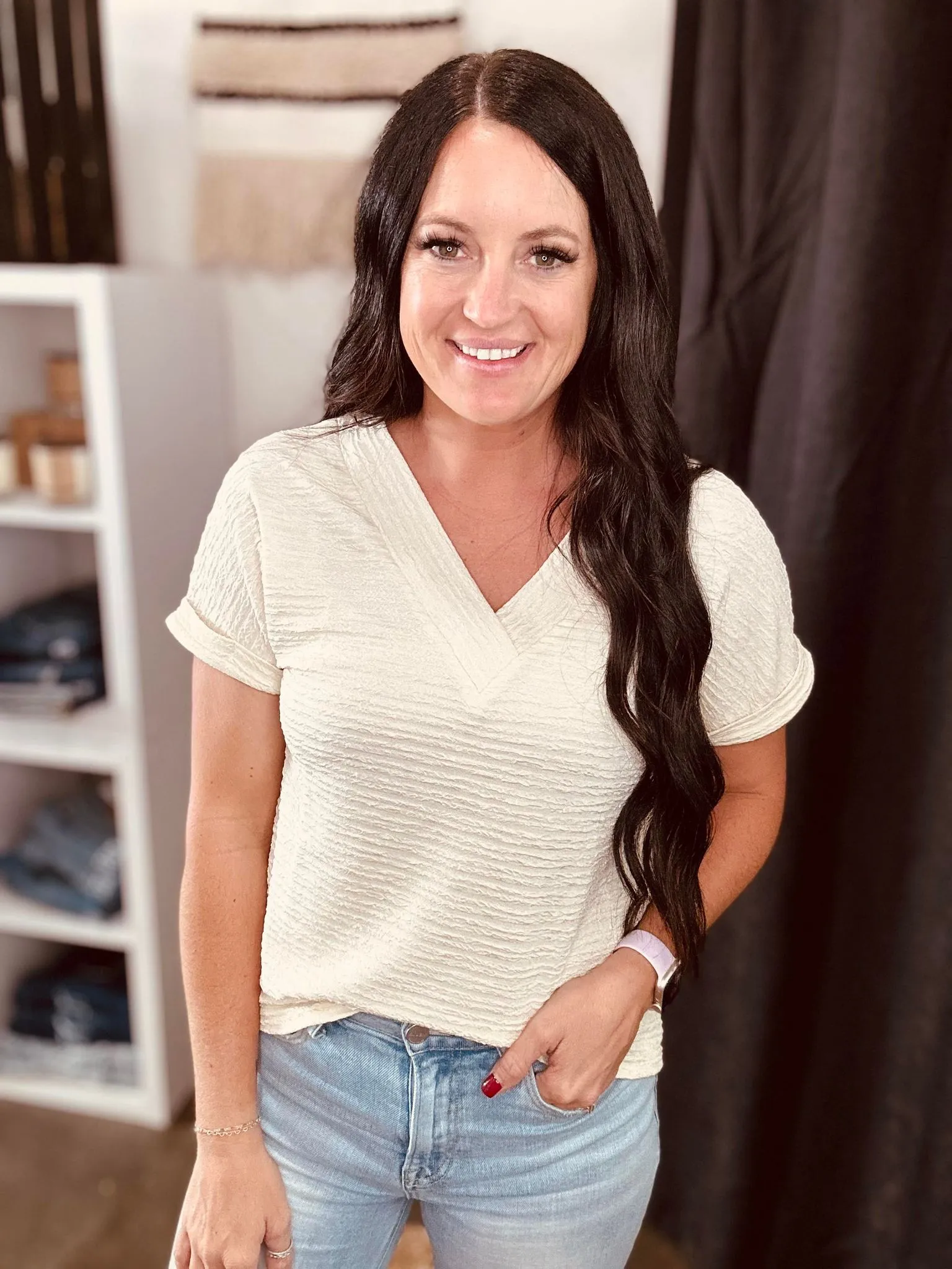 Pattie Khaki Textured Knit Short Sleeve Top
