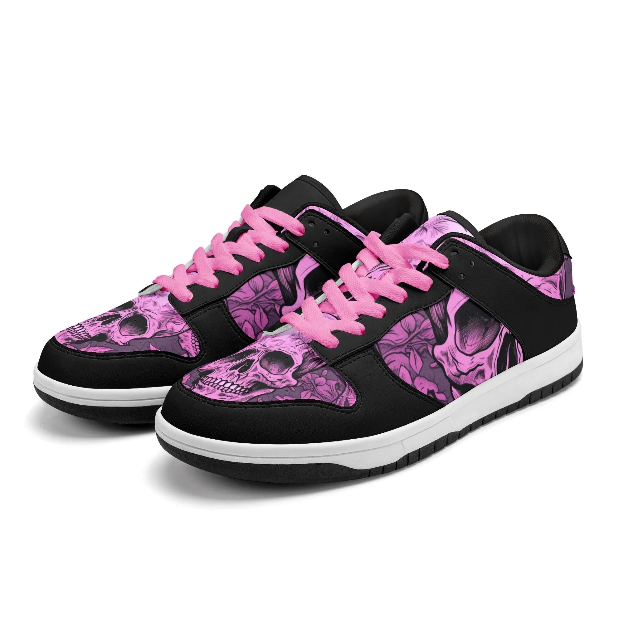 Pink Skull Dunk Low Top Leather Sneakers