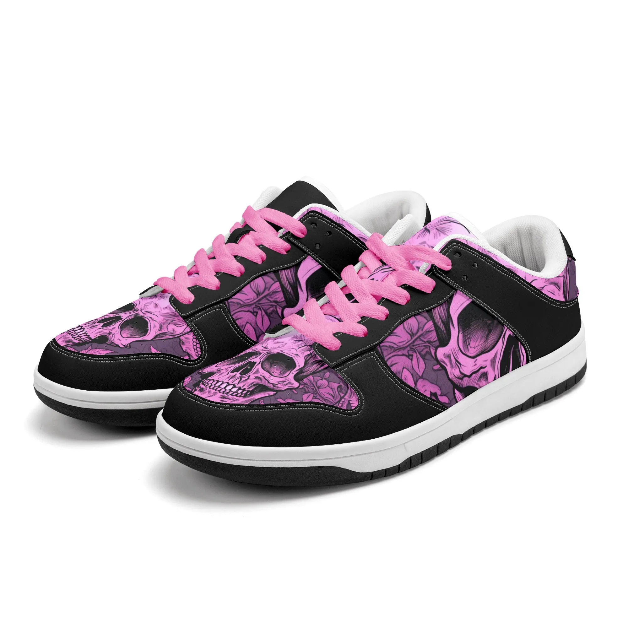 Pink Skull Dunk Low Top Leather Sneakers