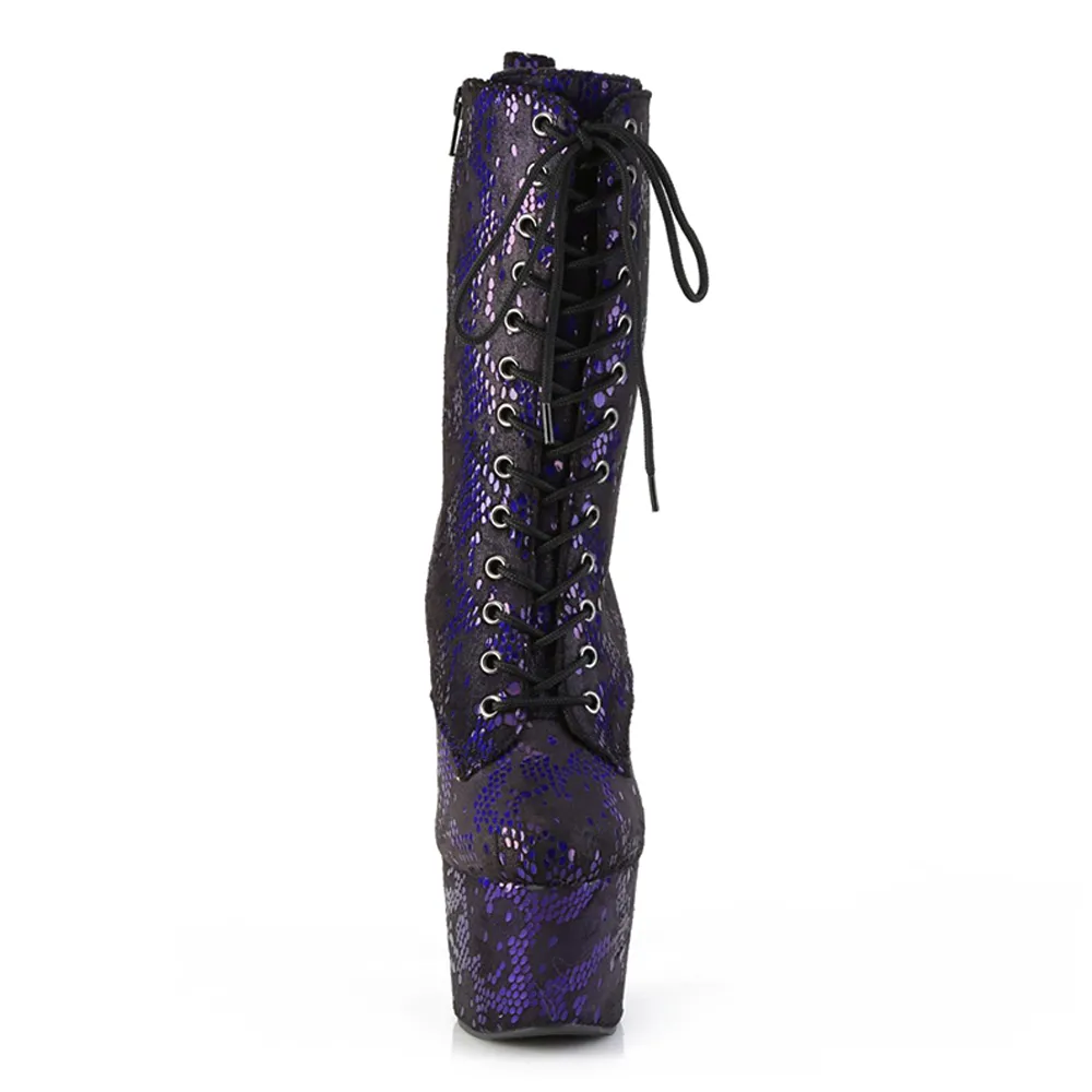 Pleaser Adore 7" Debby Stiletto Snakeskin Lace-Up Ankle Boots