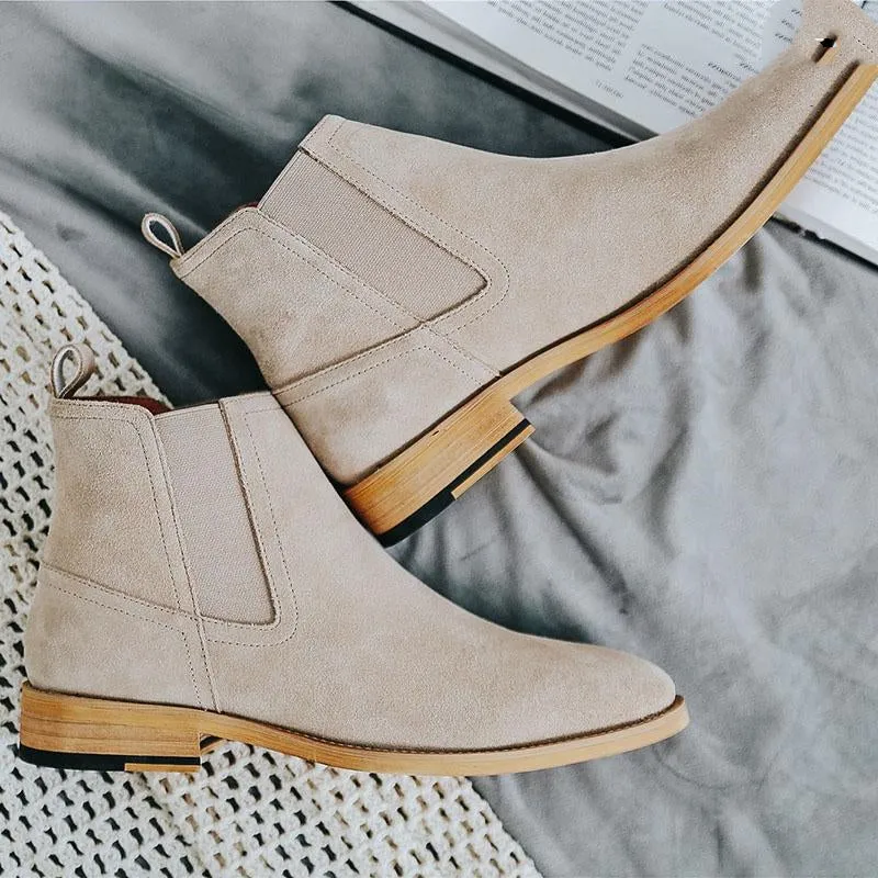 Pure Leather Cow Suede Pointy Men Boots