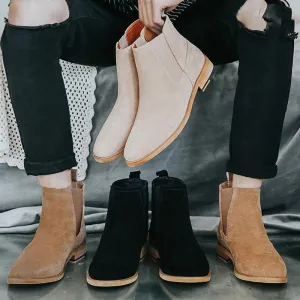 Pure Leather Cow Suede Pointy Men Boots