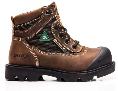 ROYER 8" Composite Toe Brown Leather Work Boots In Rubber Toecap Protection