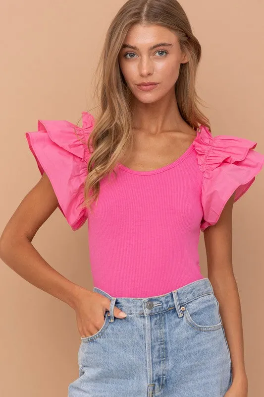 Ruffle Puff Sleeve Bodysuit
