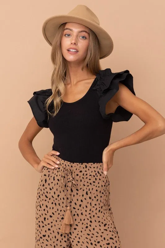 Ruffle Puff Sleeve Bodysuit