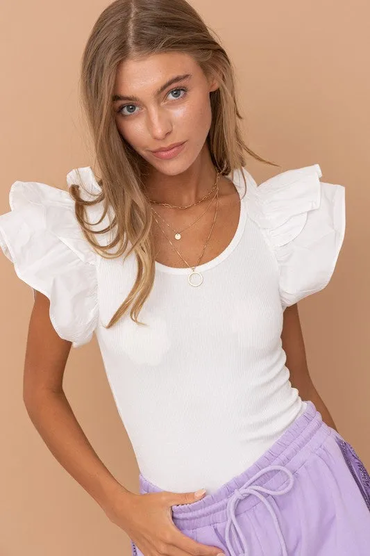 Ruffle Puff Sleeve Bodysuit