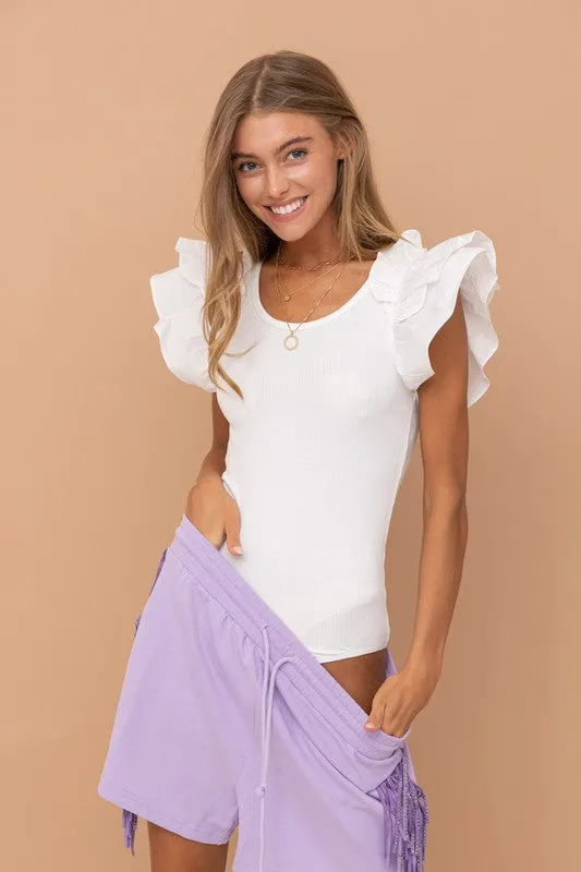 Ruffle Puff Sleeve Bodysuit