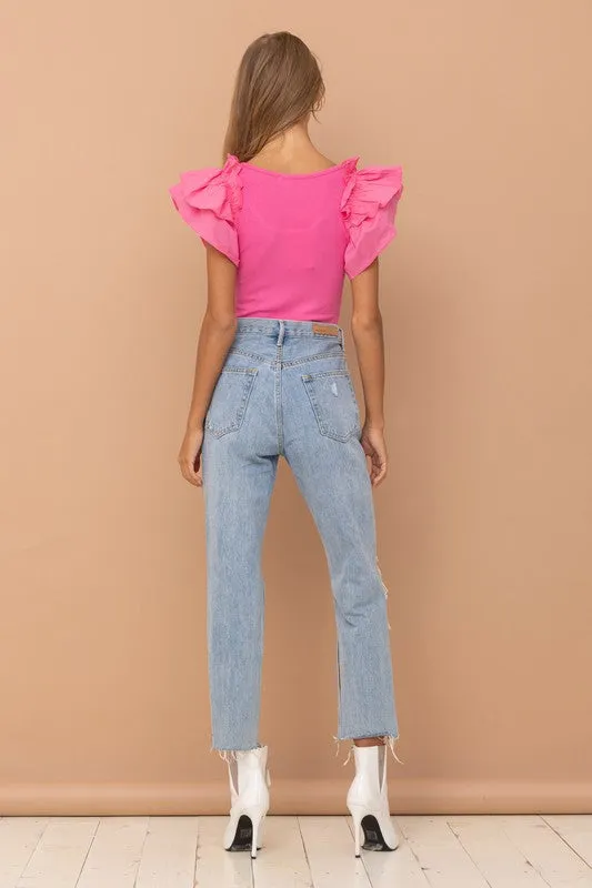 Ruffle Puff Sleeve Bodysuit
