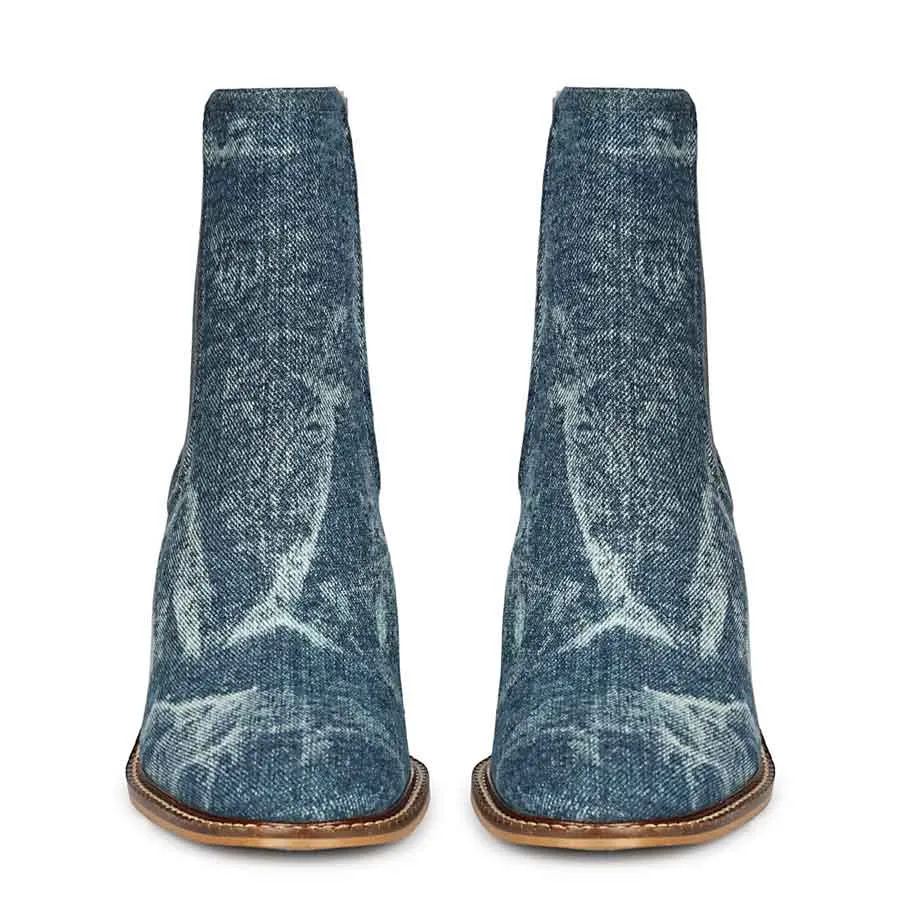 Saint Zoie Blue Washed Denim High Ankle Chelsea Boots