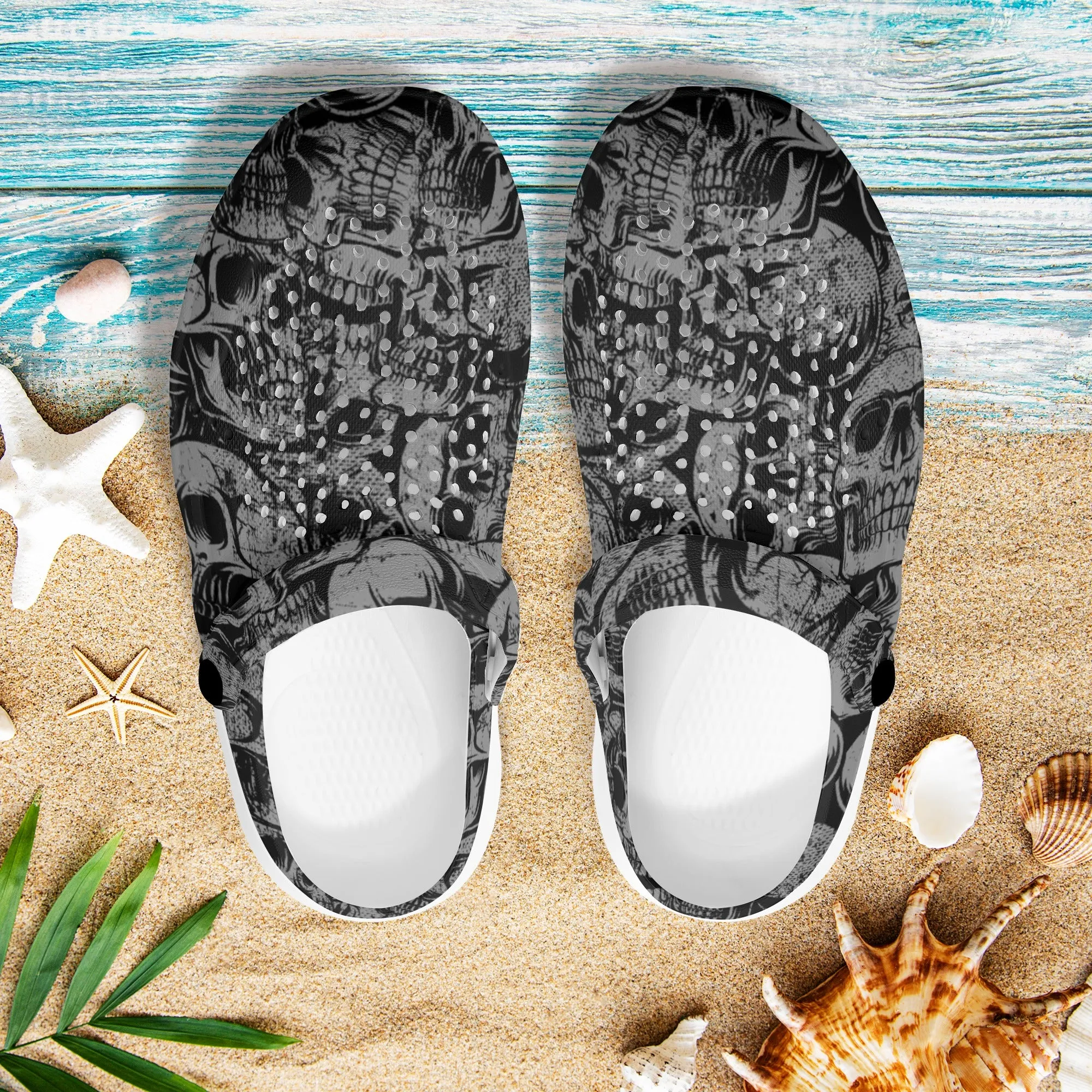 Silver Skulls Hollow Out Clogs