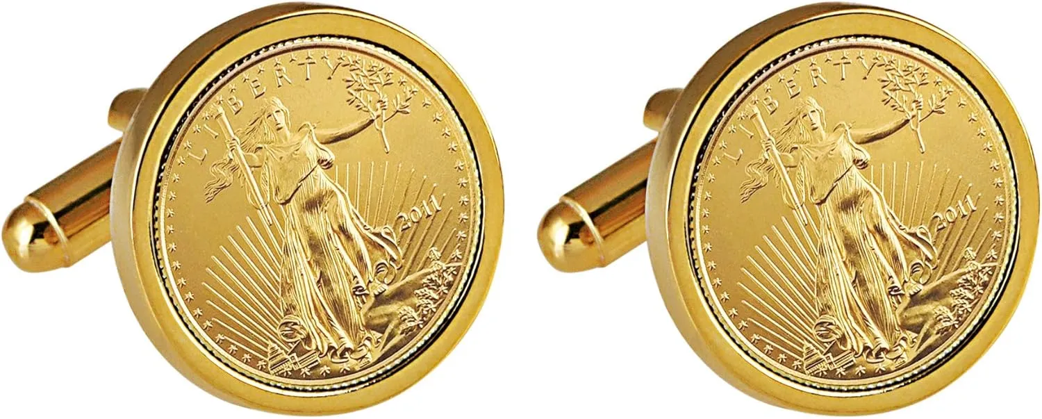 St Gaudens Design Gold Layered Replica American Eagle Coin Cufflinks | Tribute Coins | Mens Accessories