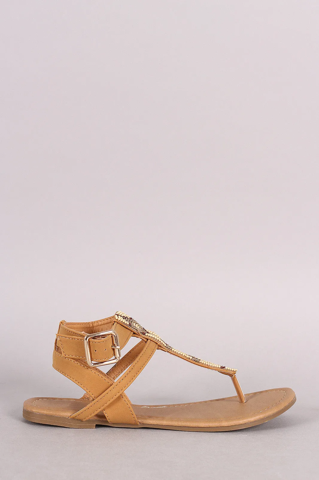 Strappy Beadwork Thong Flat Sandal