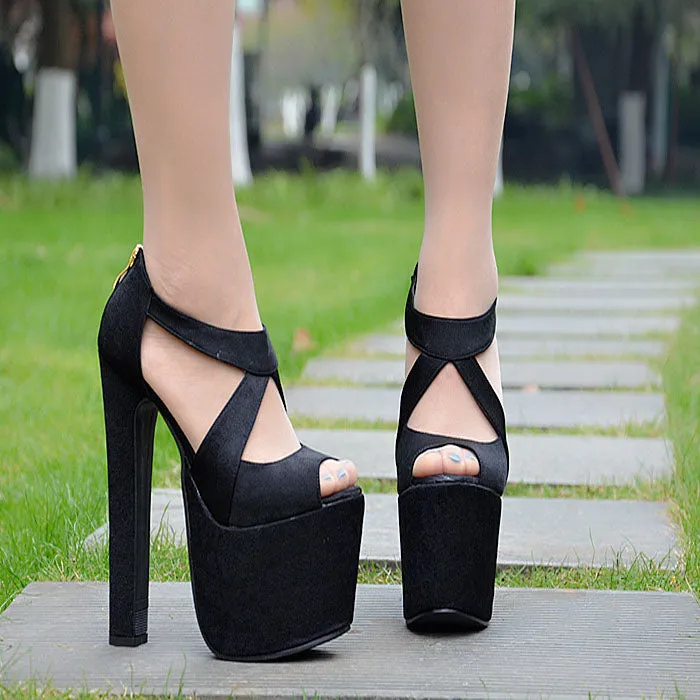 Straps Cross Peep Toe Super High Platform Heels Sandals
