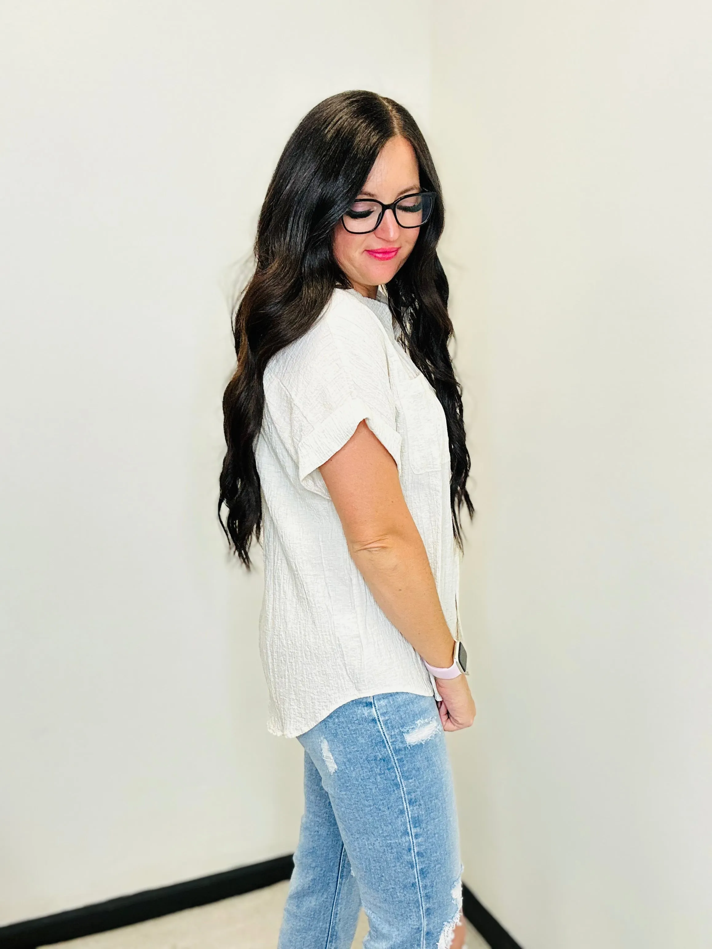 Sydney Short Sleeve Blouse Oatmeal