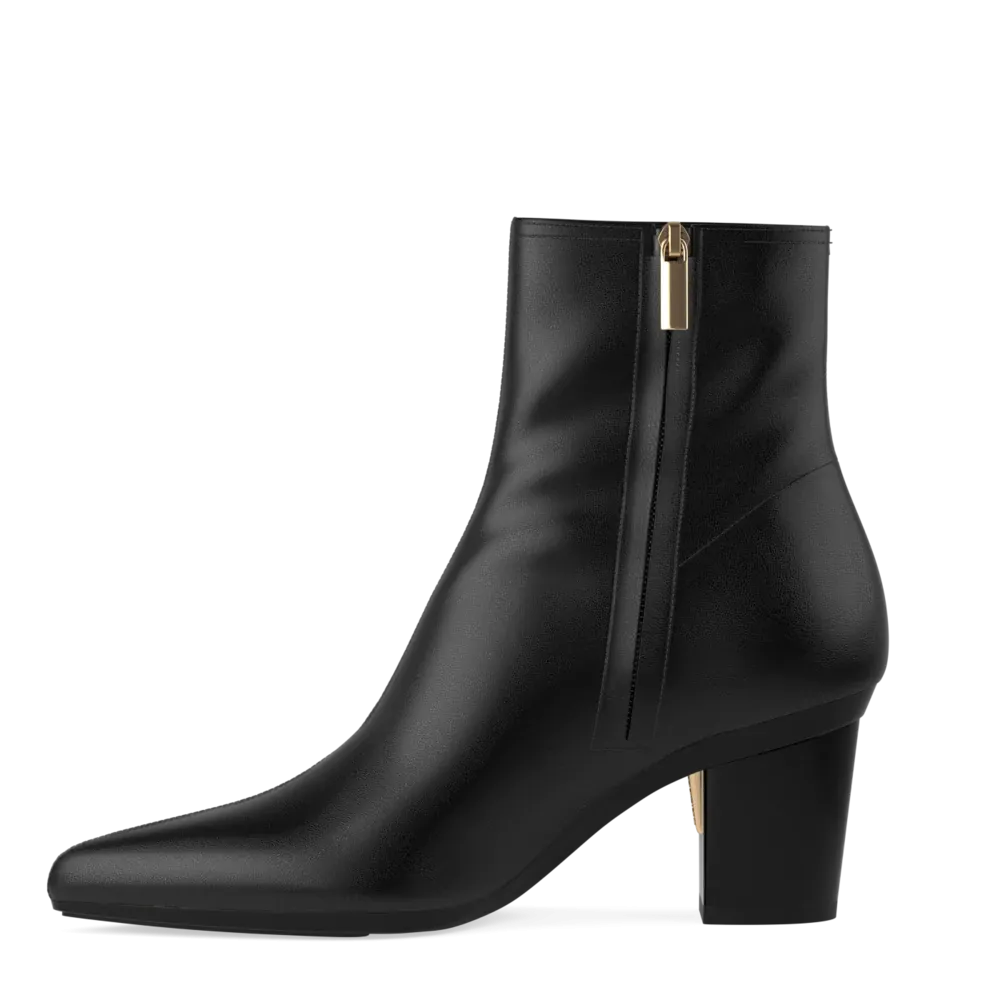 The Bootie - Coal Stretch Leather 3 Block