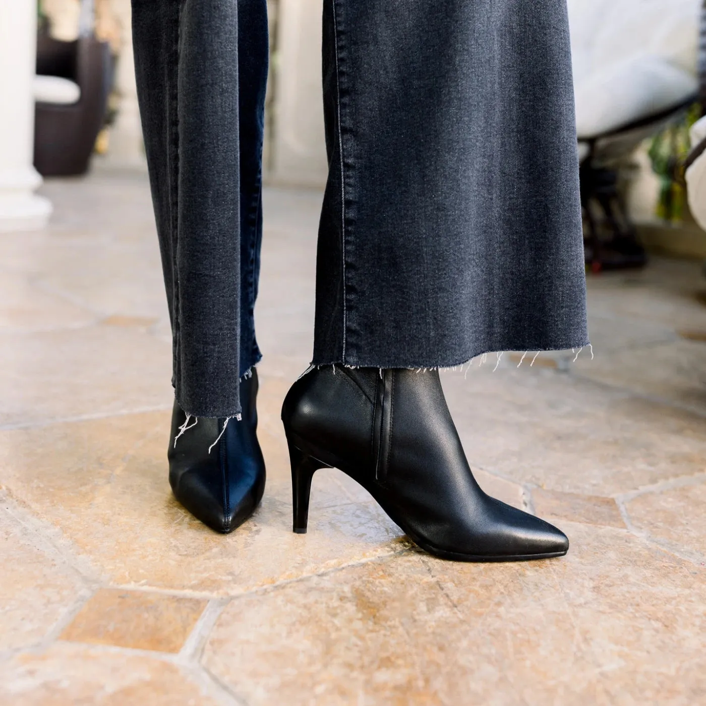 The Bootie - Coal Stretch Leather 3 Block
