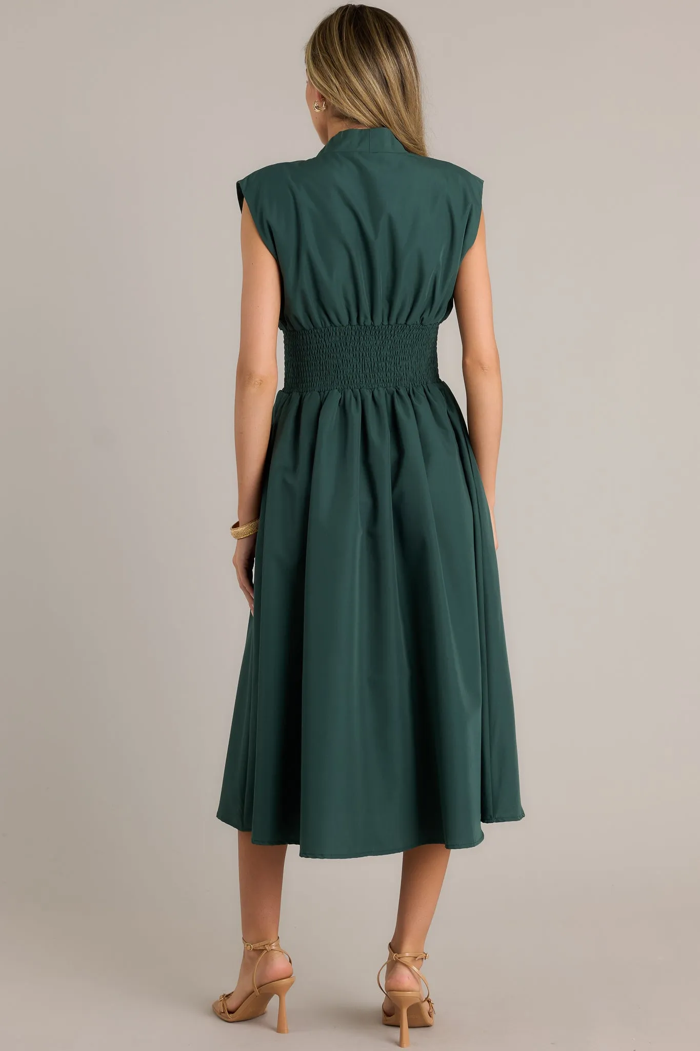 The Evette Hunter Green Zip Front Midi Dress