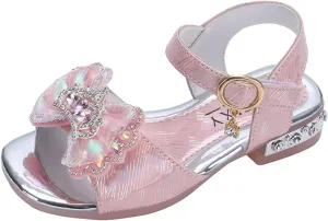 Toddler Girls Sandals Infant Bow Glitter Summer School Dress Shoes Kid Square Open Toe Buckle Low Heel Sandal