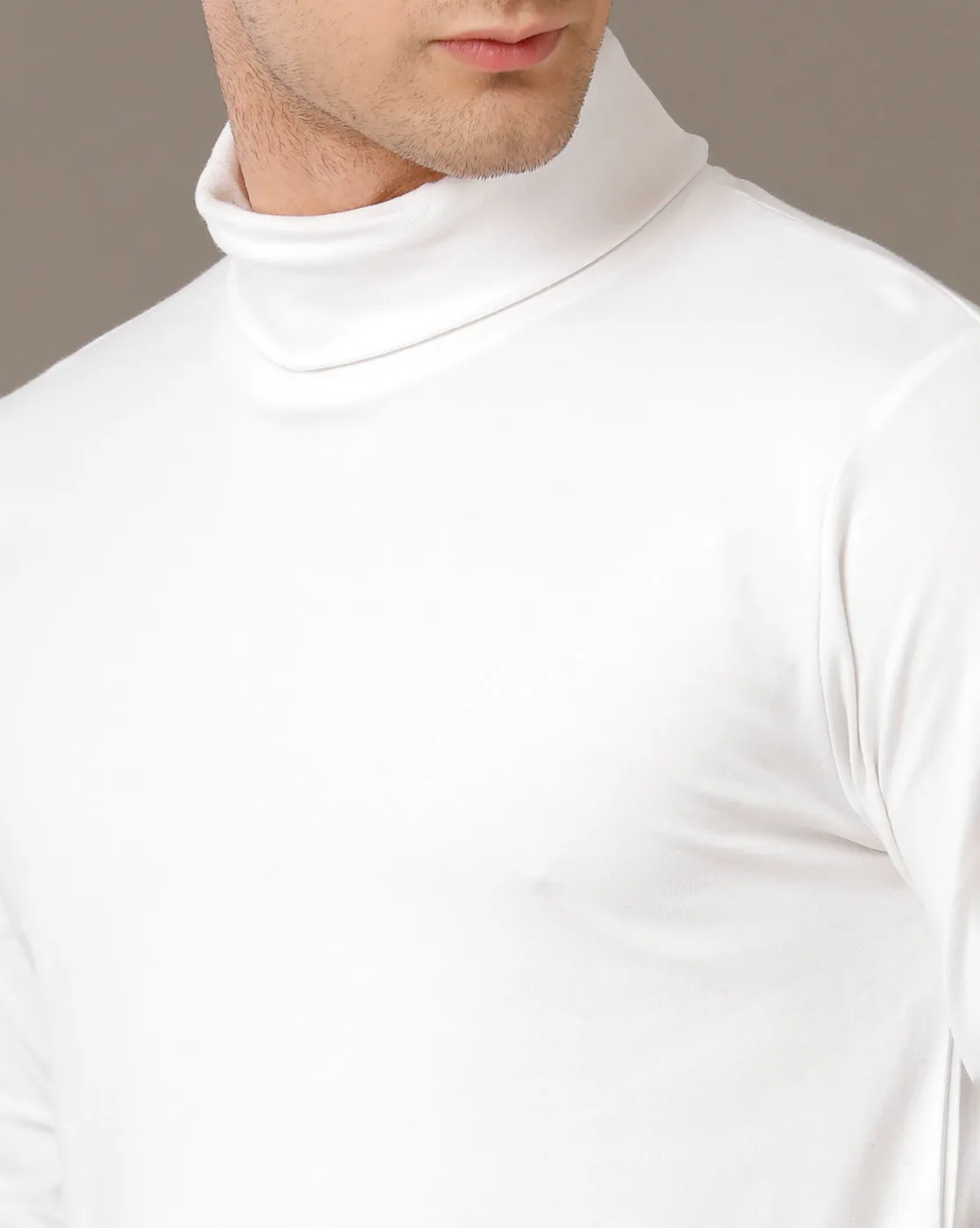 Voi Jeans Mens White Regular Fit Full Sleeve Cotton T-Shirt